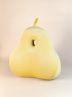 Yellow pear-shaped back support pillow on a beige background
