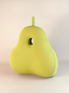Yellow pear-shaped back support pillow on a beige background