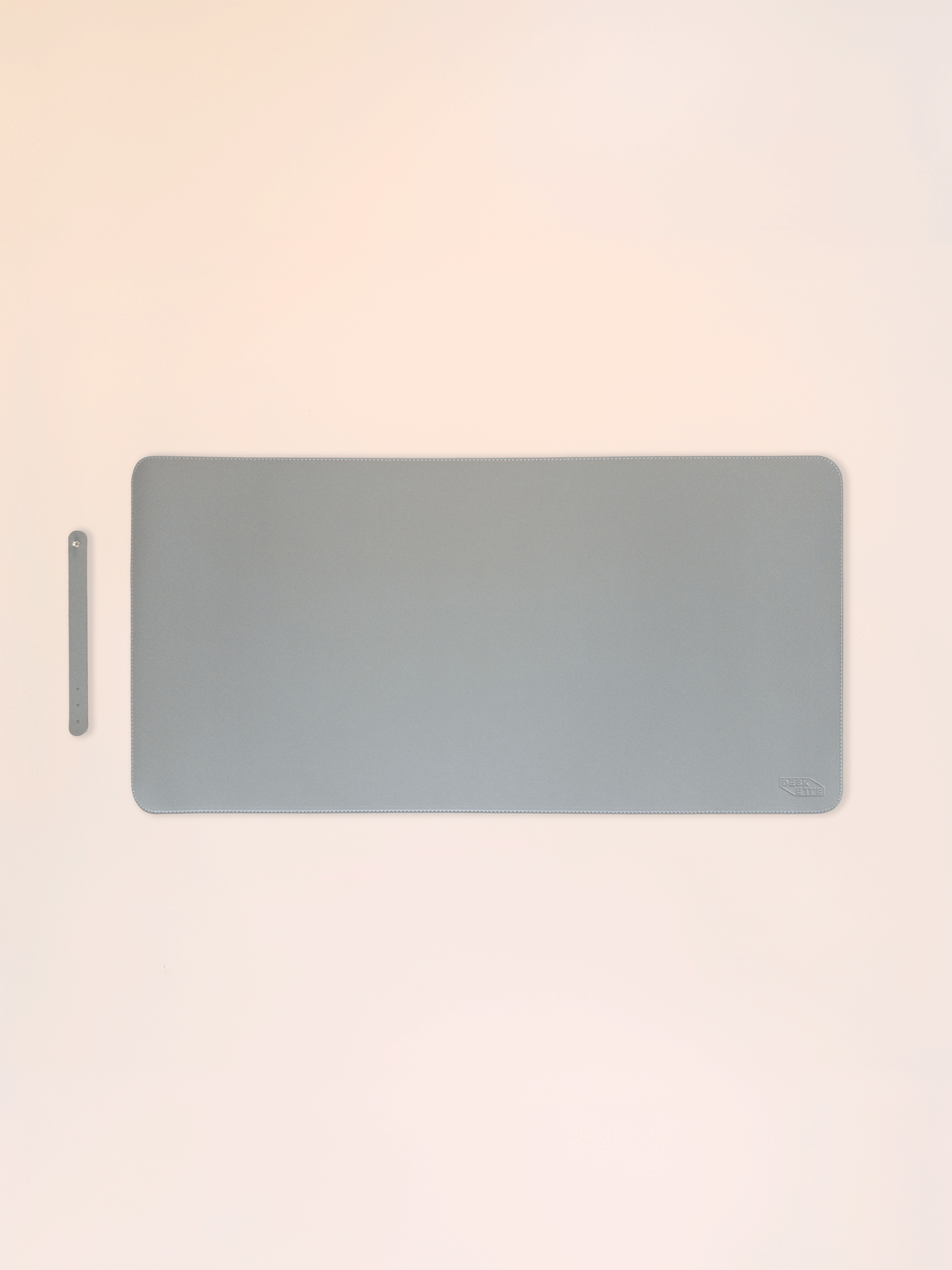 Slim grey leather desk mat 80x40cm with strap, stylish workspace desk protector