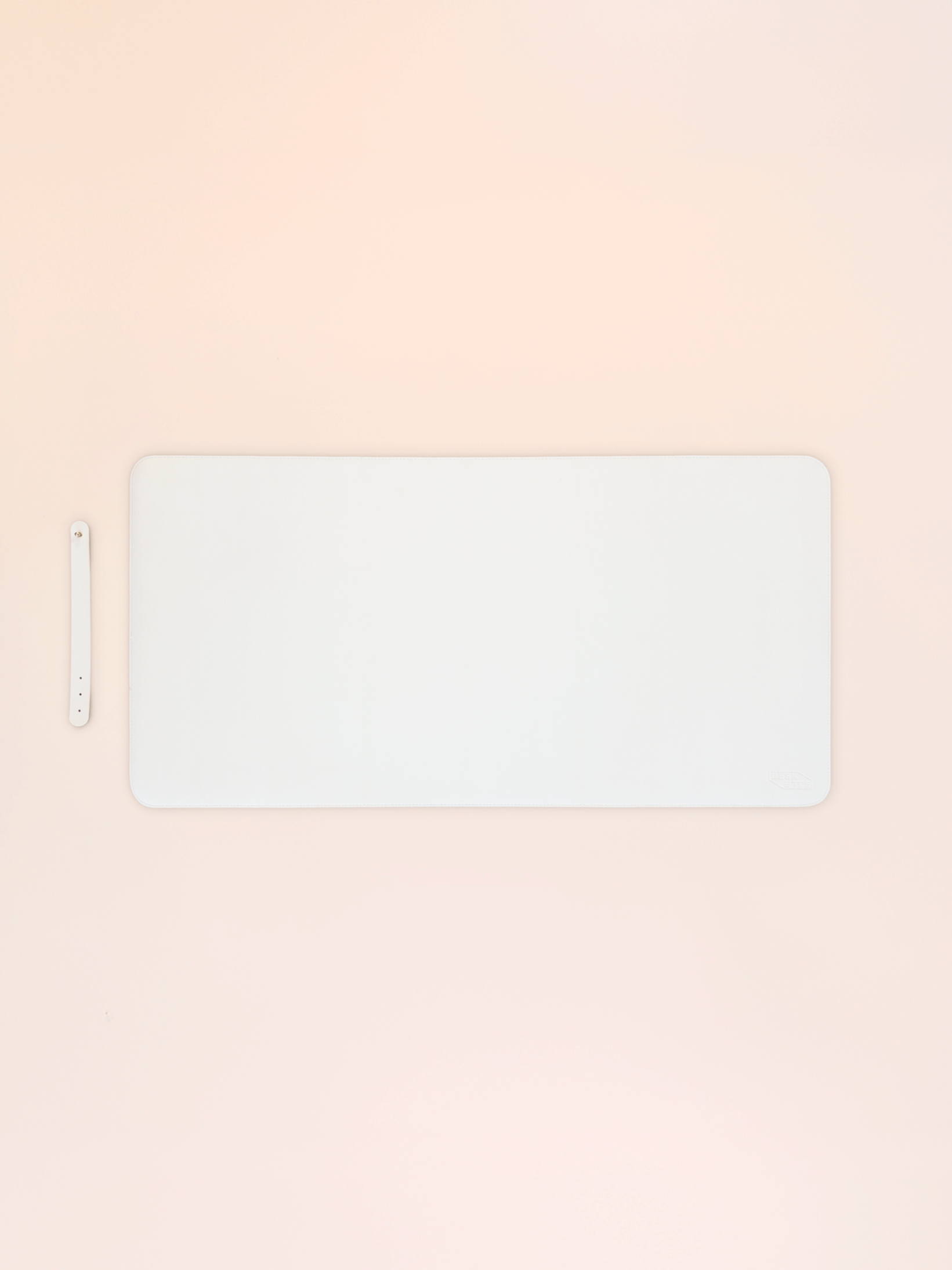 Slim white leather desk mat 80x40cm with strap, modern desk accessory for home office